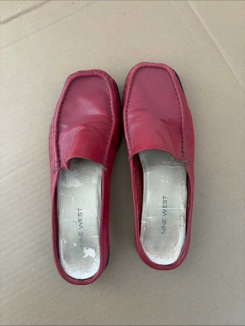 Nine West Red Leather Women's Slip-On Mules
